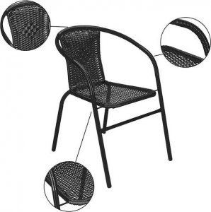 Springos Meble tarasowe dla dwóch osób: stolik kawowy z bezbarwnego szkła hartowanego, 2 krzesła metalowe do ogrodu czarne UNIWERSALNY 11