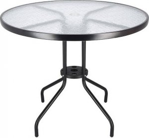 Springos Meble tarasowe dla dwóch osób: stolik kawowy z bezbarwnego szkła hartowanego, 2 krzesła metalowe do ogrodu czarne UNIWERSALNY 13