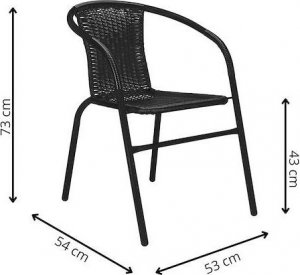 Springos Meble tarasowe dla dwóch osób: stolik kawowy z bezbarwnego szkła hartowanego, 2 krzesła metalowe do ogrodu czarne UNIWERSALNY 3