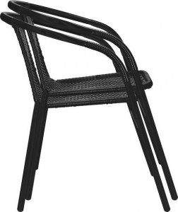 Springos Meble tarasowe dla dwóch osób: stolik kawowy z bezbarwnego szkła hartowanego, 2 krzesła metalowe do ogrodu czarne UNIWERSALNY 9