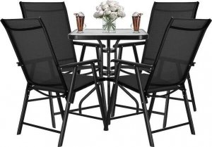 Springos Meble tarasowe stolik kawowy ze szkła hartowanego, krzesła metalowe 4 szt. czarny UNIWERSALNY 1