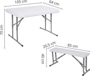 Springos Zestaw cateringowy, turystyczny stół z 2 ławkami składany na bankiet, biały UNIWERSALNY 4