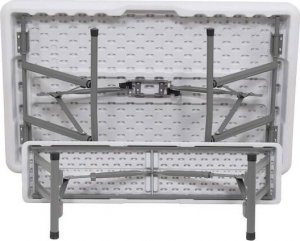 Springos Zestaw cateringowy, turystyczny stół z 2 ławkami składany na bankiet, biały UNIWERSALNY 9