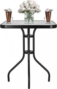 Springos Meble tarasowe stolik kawowy ze szkła hartowanego, krzesła metalowe 2 szt. do ogrodu czarne UNIWERSALNY 5