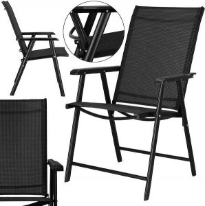 Springos Meble tarasowe stolik kawowy ze szkła hartowanego, krzesła metalowe 2 szt. do ogrodu czarne UNIWERSALNY 8