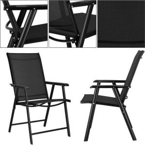 Springos Meble tarasowe stolik kawowy ze szkła hartowanego, krzesła metalowe 2 szt. do ogrodu czarne UNIWERSALNY 9