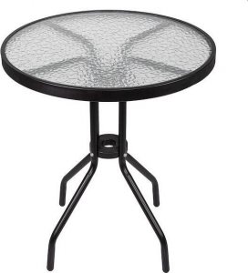 Springos Meble tarasowe: stolik kawowy z bezbarwnego szkła hartowanego, 2 krzesła metalowe do ogrodu czarne UNIWERSALNY 10