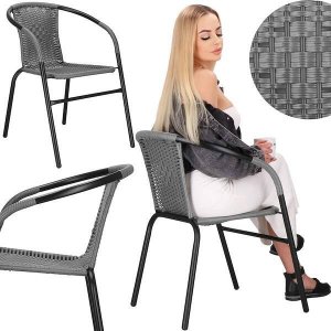 Springos Meble ogrodowe metalowe 2 krzesła i stół ze szklanym blatem zestaw ogrodowy czarno-szary UNIWERSALNY 6