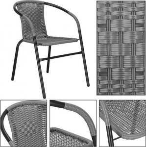 Springos Meble ogrodowe metalowe 2 krzesła i stół ze szklanym blatem zestaw ogrodowy czarno-szary UNIWERSALNY 7