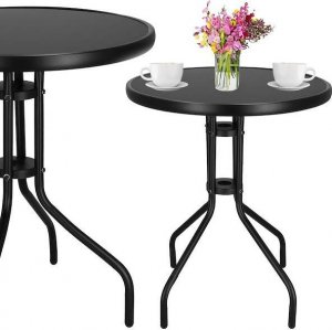 Springos Meble ogrodowe metalowe 2 krzesła i stół ze szklanym blatem zestaw ogrodowy czarno-szary UNIWERSALNY 10