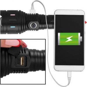 Latarka Springos Latarka taktyczna LED wojskowa wielofunkcyjna z zoomem akumulatorowa czarna UNIWERSALNY 15