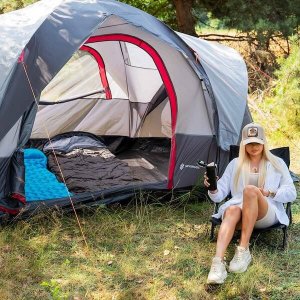 Namiot turystyczny Springos Namiot turystyczny 6-osobowy 215x450x180 cm z moskitierą i pokrowcem wodoodporny szary UNIWERSALNY 6