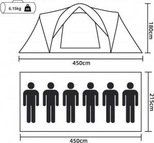 Namiot turystyczny Springos Namiot turystyczny 6-osobowy 215x450x180 cm z moskitierą i pokrowcem wodoodporny szary UNIWERSALNY 7