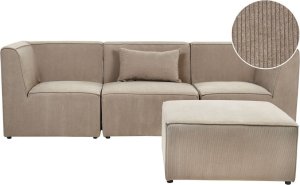 Beliani Sofa modułowa 3-osobowa z otomaną sztruksowa beżowoszara LEMVIG Lumarko! 1