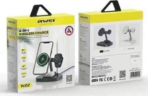Awei Ładowarka indukcyjna AWEI W22 15W Fast Charging 4w1 czarny/black 12