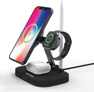 Awei Ładowarka indukcyjna AWEI W22 15W Fast Charging 4w1 czarny/black 6