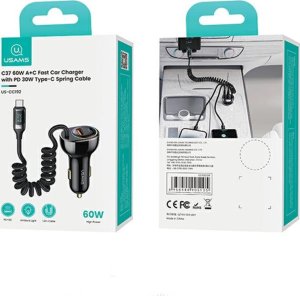 Ładowarka Usams USAMS Ład. sam. C37 1xUSB+1xUSB-C 60W + kabel USB-C 30W PD+QC Fast Charge czarny/black CC192CC01 (US-CC192) 10