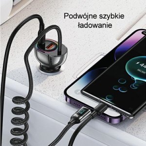Ładowarka Usams Ładowarka samochodowa USAMS US-CC193 1xUSB-A 18W+1xUSB-C 30W + kabel Ligtning 30W PD+QC Fast Charge czarny/black 4