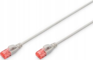 Digitus CAT 6 U-UTP  Slim patch cord | Patch cord | Transparent red coloured connector for easy identification of Category 6 (250 MHz). Inner conductors: Copper (Cu) | Grey | 1.5 m | Modular RJ45 (8/8) plug 1