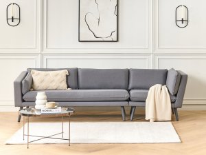 Beliani Narożnik Sofa prawostronna dla 3 osób Prawostronny Tkanina Szary LORETELLO 2