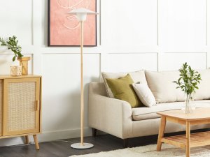 Lampa podłogowa Beliani Lampa podłogowa drewniana biała MOPPY 3