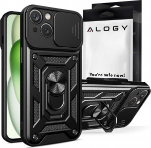 Alogy Etui pancerne do iPhone 15 Camshield Case Ring Alogy Stand z osłonką na aparat slide czarne 1