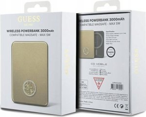 Powerbank Guess Guess Powerbank indukcyjny 5W GUPBM3AL4DMD 3000mAh złoty/gold MagSafe 4G Strassed Metal Logo 5