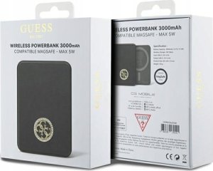 Powerbank Guess Guess Powerbank indukcyjny 5W GUPBM3AL4DMK 3000mAh czarny/black MagSafe 4G Strassed Metal Logo 5