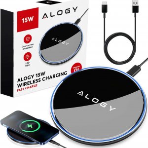 Ładowarka Alogy Ładowarka indukcyjna QI bezprzewodowa 15W szybka LED Alogy okrągła do iPhone + kabel USB-C Czarna 1