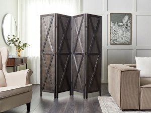 Beliani 4-panelowy składany parawan pokojowy drewniany 170 x 163 cm ciemnobrązowy RIDANNA 2