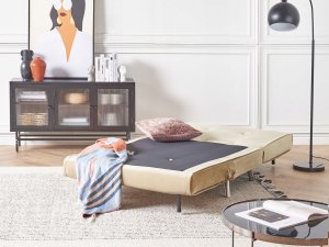 Beliani Sofa rozkładana welurowa jednoosobowa beżowa FARRIS 3