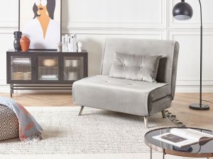 Beliani Sofa rozkładana welurowa jasnoszara FARRIS 9