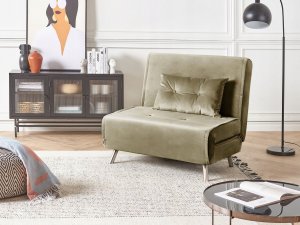 Beliani Sofa rozkładana welurowa zielona oliwkowa FARRIS 10