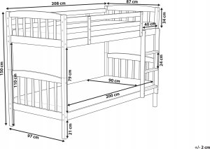 Beliani Łóżko piętrowe drewniane 90 x 200 cm ciemne REVIN 3