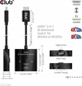 Club 3D Club3D HDMI Switch 2-in-1 bidirektional   8K60Hz/4K120Hz UHD retail 8