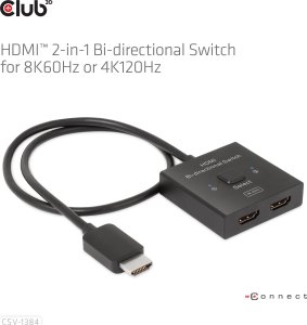 Club 3D Club3D HDMI Switch 2-in-1 bidirektional   8K60Hz/4K120Hz UHD retail 10