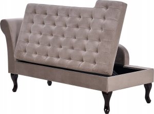 Beliani Szezlong welurowy ze schowkiem lewostronny beżowoszary PESSAC 4