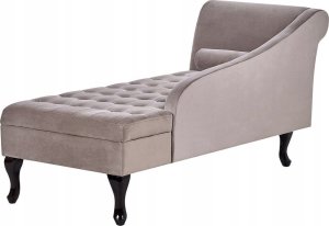 Beliani Szezlong welurowy ze schowkiem lewostronny beżowoszary PESSAC 5