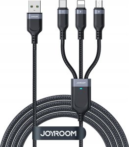 Kabel USB Joyroom USB-A - USB-C + microUSB + Lightning 0.3 m Czarny (JYR787) 1