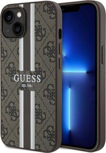 Guess Guess GUHMP15SP4RPSW iPhone 15 / 14 / 13 6.1" brązowy/brown hardcase 4G Printed Stripes MagSafe 1