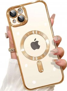 Alogy Etui MagSafe Case do iPhone 15 Plus Glamour Luxury obudowa Slim Ring Alogy Złoty przezroczysty + Szkło 1