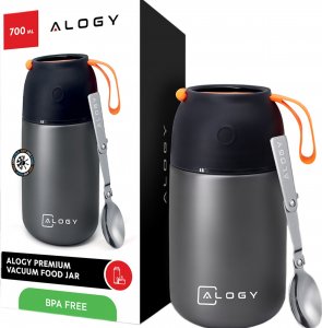 Alogy Termos obiadowy na jedzenie zupe dla dzieci 700ml Alogy ze stali nierdzewnej + składana łyżeczka termiczny szary 11