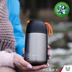 Alogy Termos obiadowy na jedzenie zupe dla dzieci 700ml Alogy ze stali nierdzewnej + składana łyżeczka termiczny szary 13