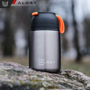 Alogy Termos obiadowy na jedzenie zupe dla dzieci 700ml Alogy ze stali nierdzewnej + składana łyżeczka termiczny szary 5