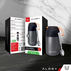 Alogy Termos obiadowy na jedzenie zupe dla dzieci 700ml Alogy ze stali nierdzewnej + składana łyżeczka termiczny szary 6