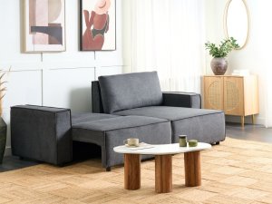 Beliani Narożnik lewostronny rozkładany z pojemnikiem ciemnoszary KARILA 2