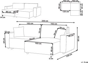 Beliani Narożnik lewostronny rozkładany z pojemnikiem ciemnoszary KARILA 9