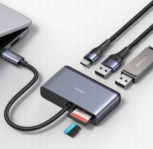 HUB USB Usams USAMS Adapter HUB 5w1 USB 2.0/USB 3.0/ USB-C/TF/SD szary/dark grey SJ628HUB01 (US-SJ628) 2