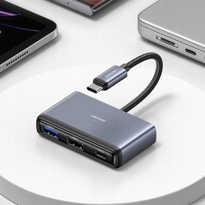 HUB USB Usams USAMS Adapter HUB 5w1 USB 2.0/USB 3.0/ USB-C/TF/SD szary/dark grey SJ628HUB01 (US-SJ628) 3
