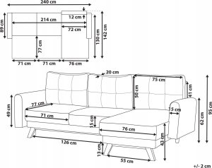 Beliani Sofa narożna lewostronna szara SIRO 8